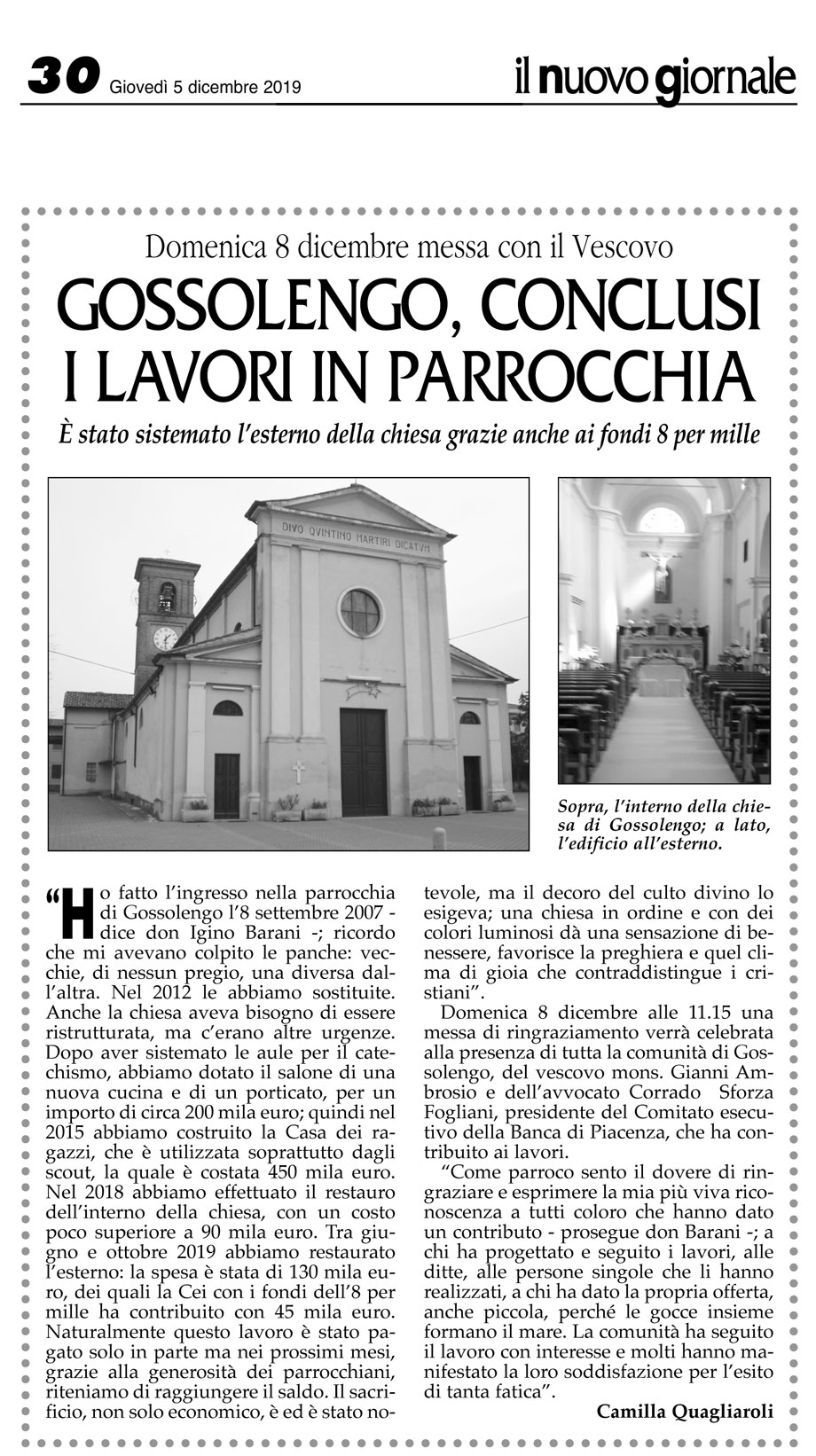 Gossolengo, conclusi i lavori in parrocchia