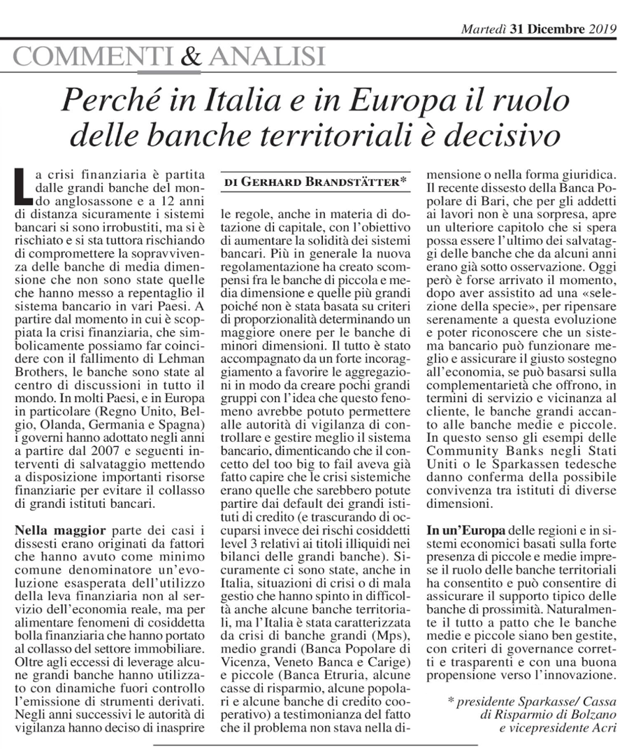 Perché in Italia e in Europa il ruolo delle banche territoriali è decisivo