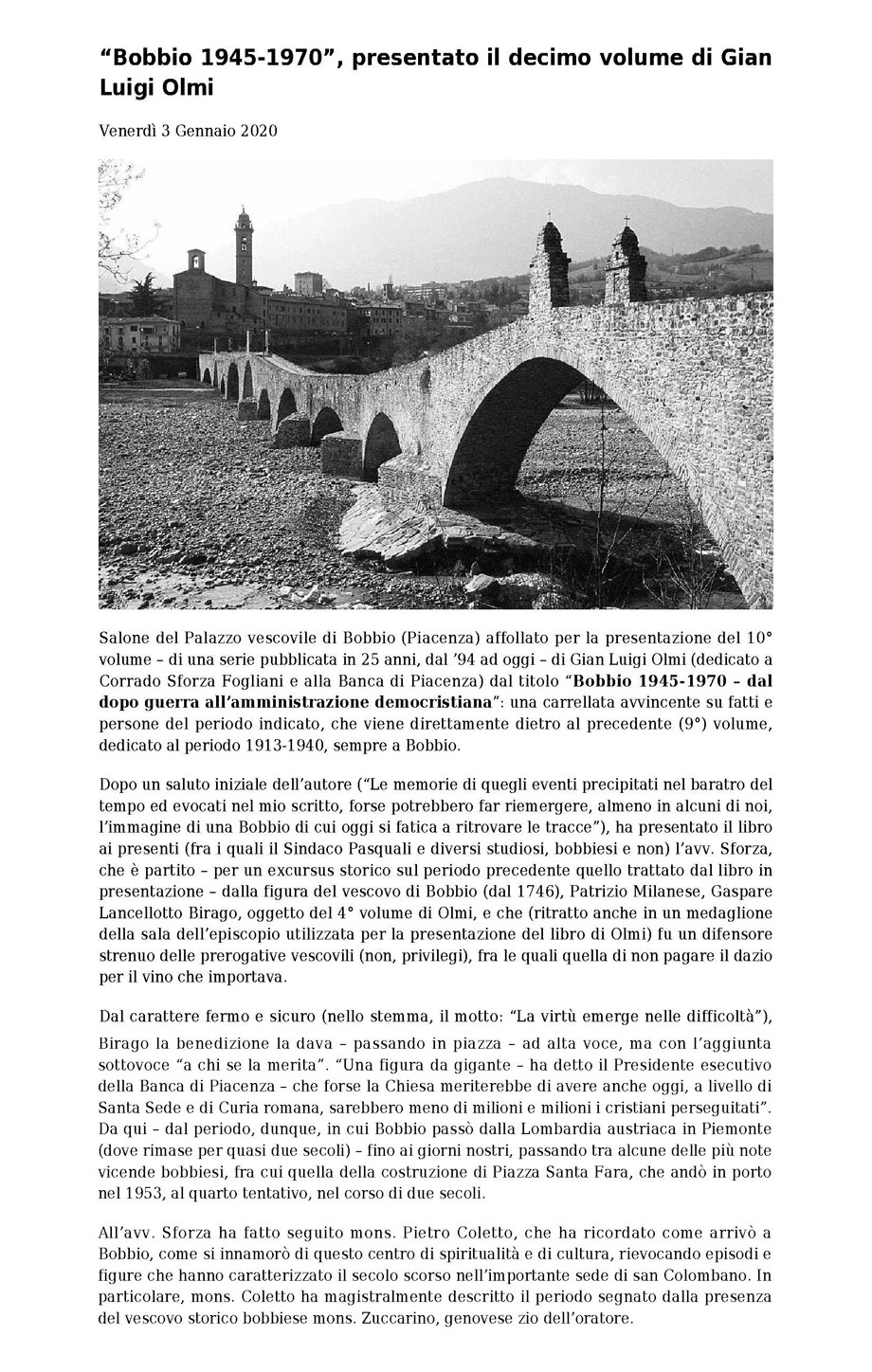 Bobbio 1945-1970, presentato il decimo volume di Gian Luigi Olmi