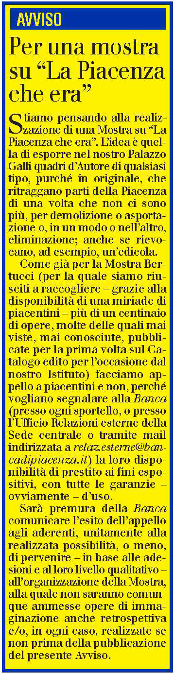 Per una mostra su "La Piacenza scomparsa"