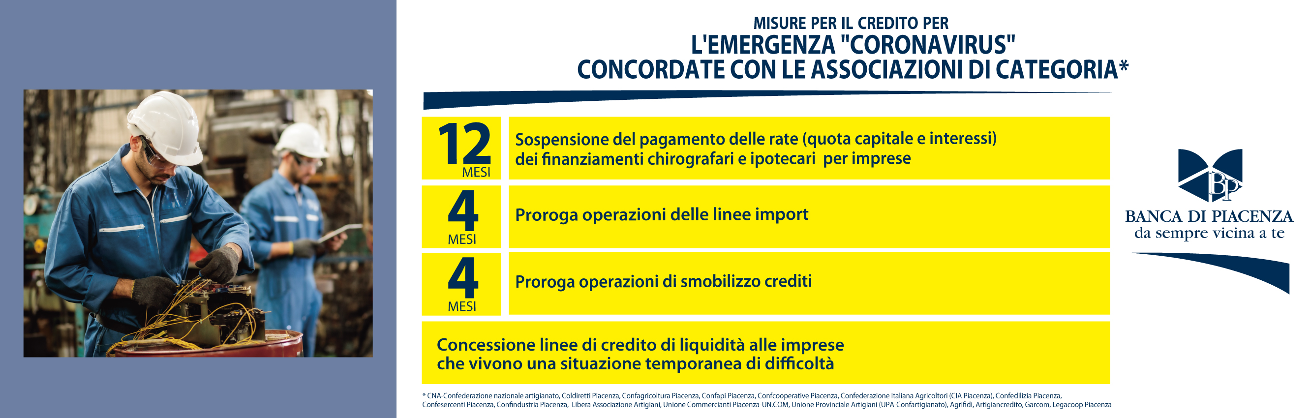 Misure per il credito per l'emergenza coronavirus concordate con le associazioni di categoria