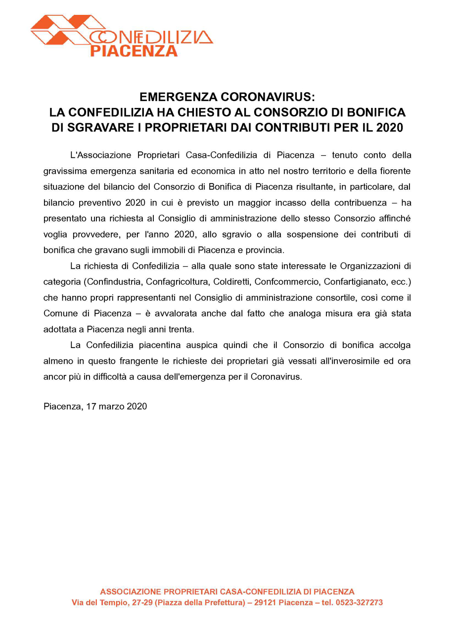 CONFEDILIZIA CHIEDE LO SGRAVIO DELLA TASSA DI BONIFICA