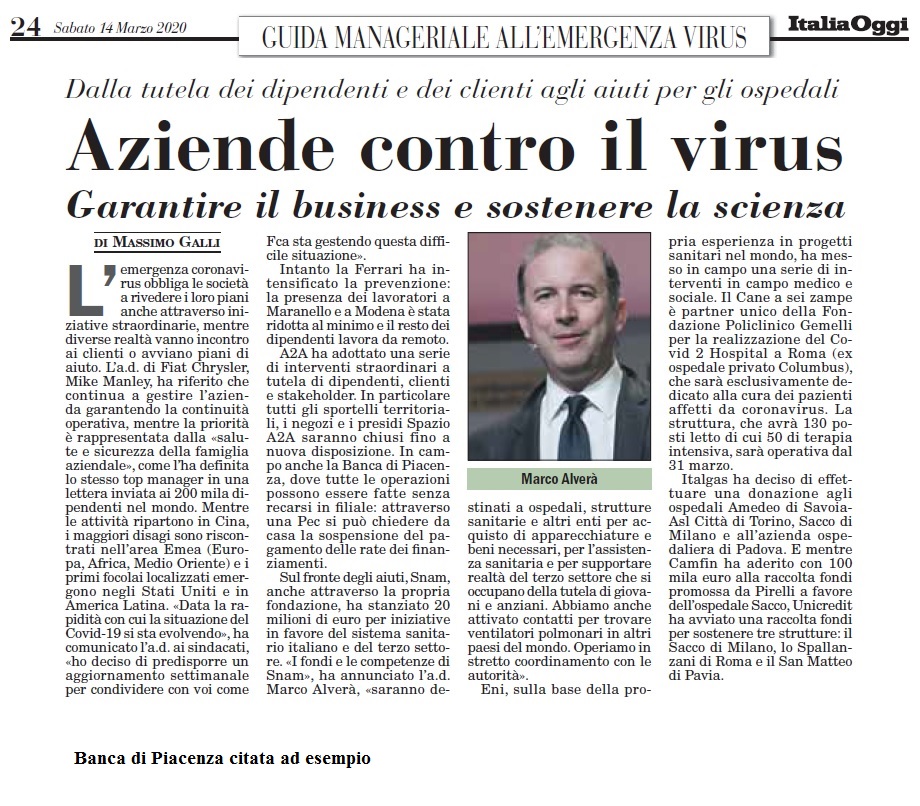 italia oggi aziende contro il virus