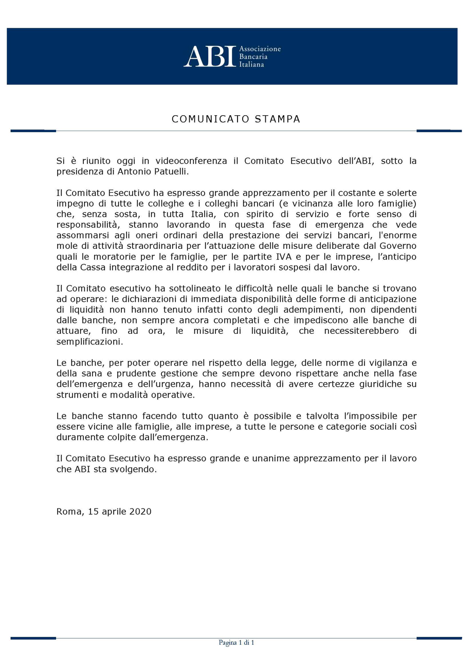 Comunicato stampa ABI