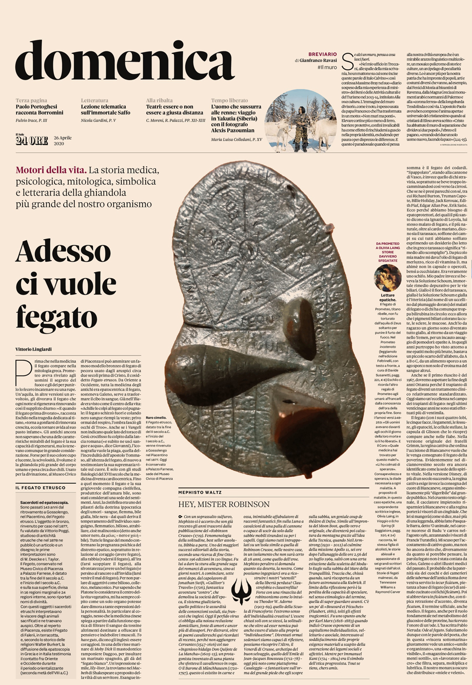 Il nostro fegato etrusco riempie la prima pagina di 24Ore Cultura