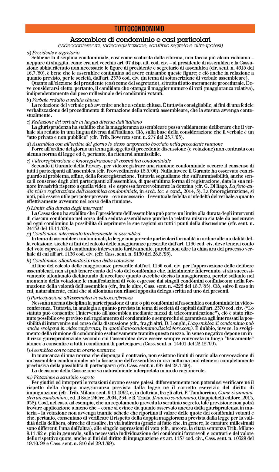 Assemblea di condominio e casi particolari