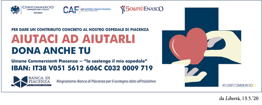 "IO SOSTENGO IL MIO OSPEDALE" RACCOLTA FONDI PROMOSSA DALL'UNIONE COMMERCIANTI PIACENZA