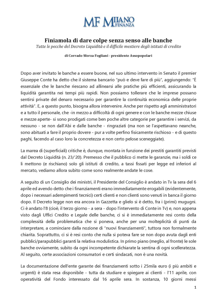 Finiamola di dare colpe senza senso alle banche