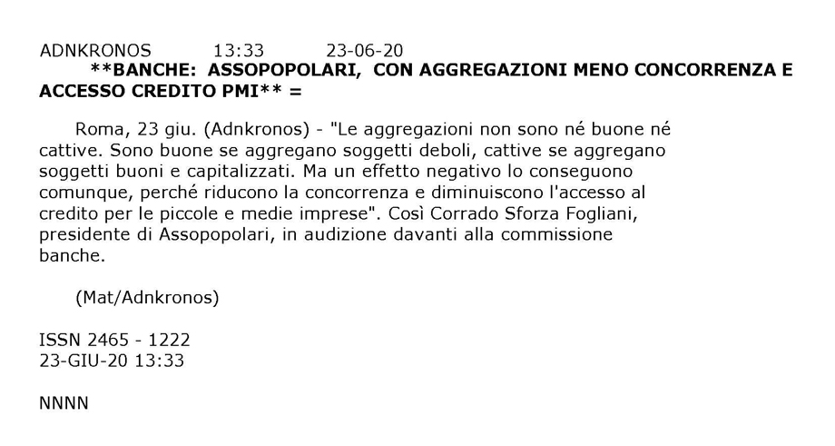 IL PRESIDENTE SFORZA FOGLIANI ALLA COMMISSIONE BANCHE