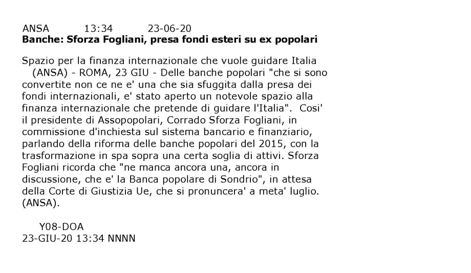 IL PRESIDENTE SFORZA FOGLIANI ALLA COMMISSIONE BANCHE