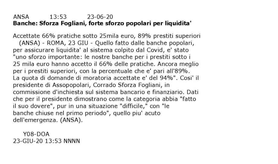 IL PRESIDENTE SFORZA FOGLIANI ALLA COMMISSIONE BANCHE