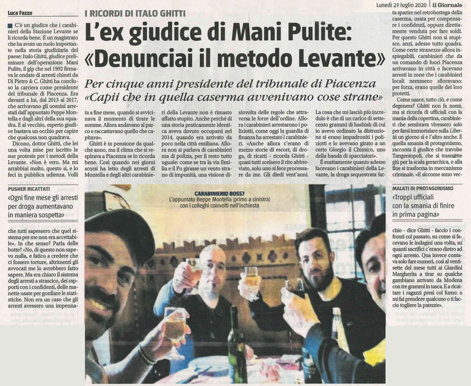 CARABINIERI L'EX PRESIDENTE DEL TRIBUNALE SCOPERCHIA IL PENTOLONE PIACENZA