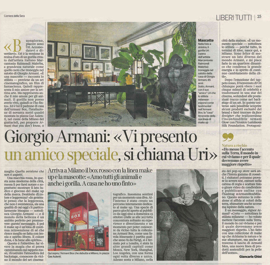 GIORGIO ARMANI: «VI PRESENTO UN AMICO SPECIALE, SI CHIAMA URI»
