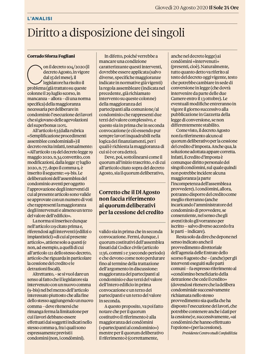 Diritto a disposizione dei singoli