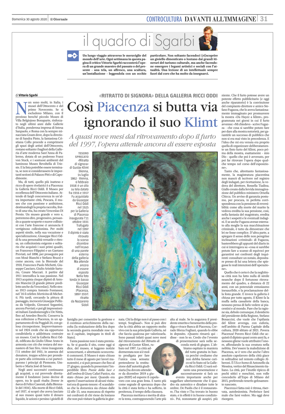 ARTICOLO MAGISTRALE DI SGARBI SUL KLIMT E LA BANCA