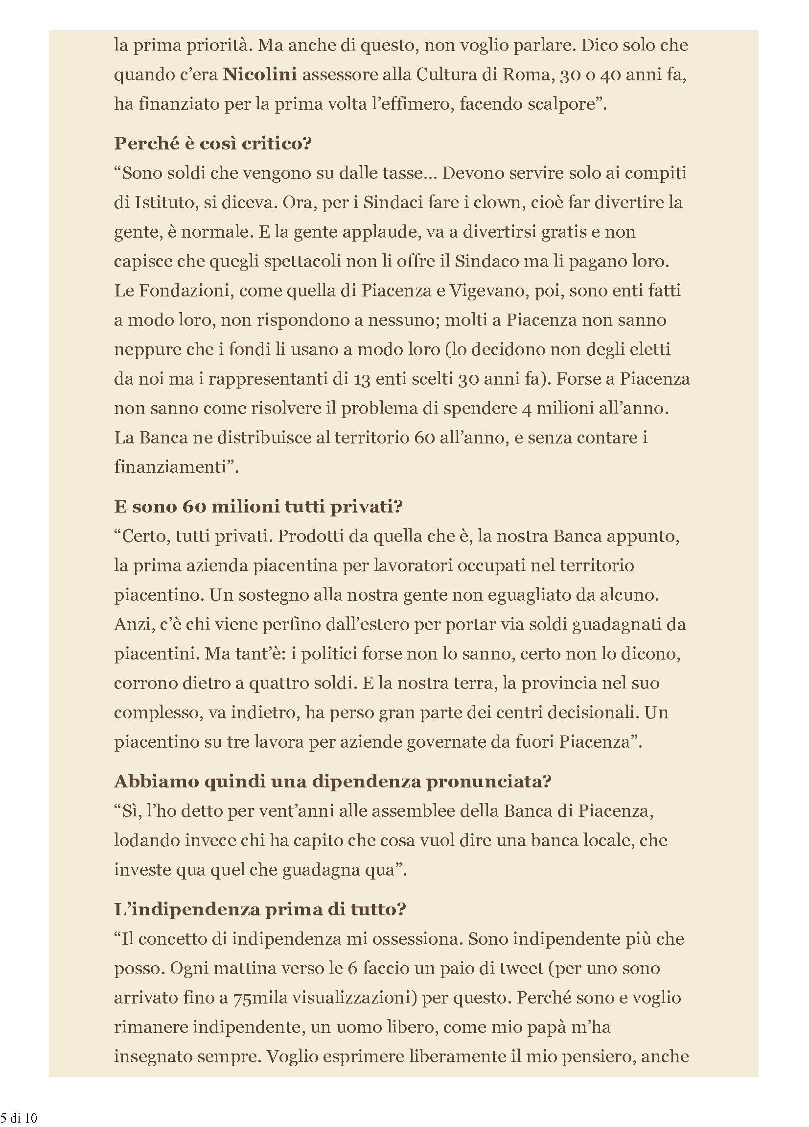 Sforza Fogliani, il presidente senza censure: ecco quello che non ho mai detto