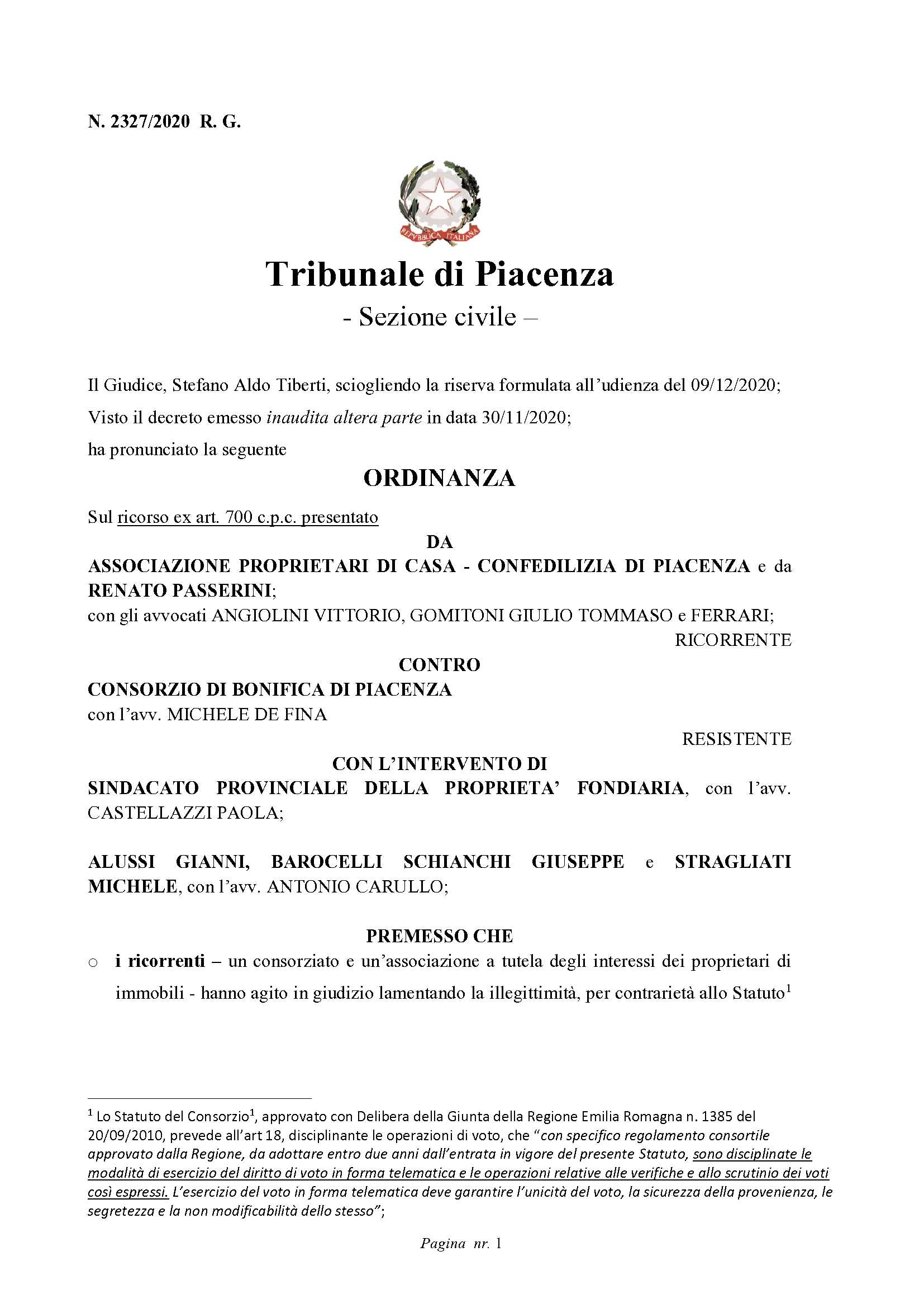 CONFERMATA LA SOSPENSIONE DELLE ELEZIONI DEL CONSORZIO BONIFICA