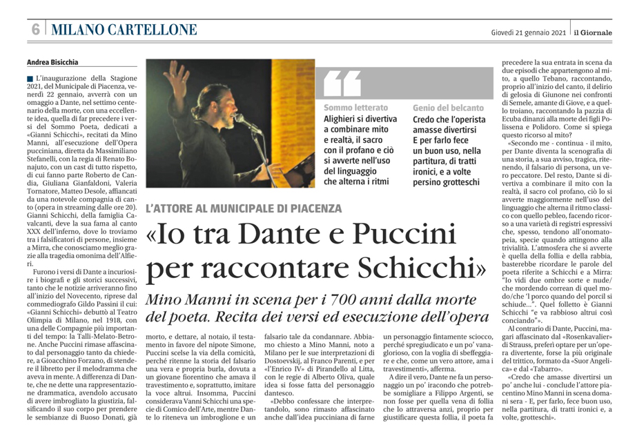 <<IO TRA DANTE E PUCCINI PER RACCONTARE SCHICCHI>>