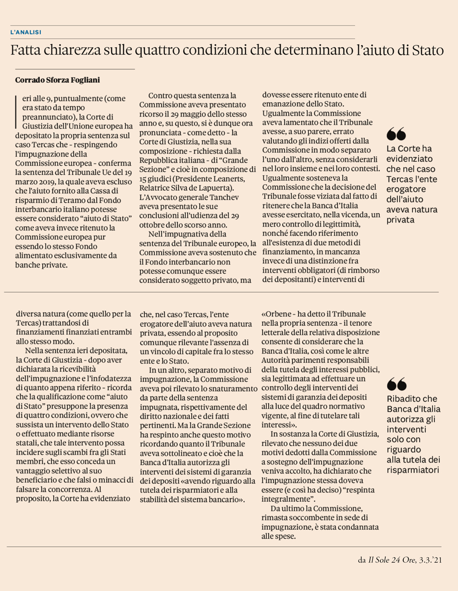 SFORZA FOGLIANI: SENTENZA TERCAS, UN INSEGNAMENTO PER IL PASSATO E PER IL FUTURO