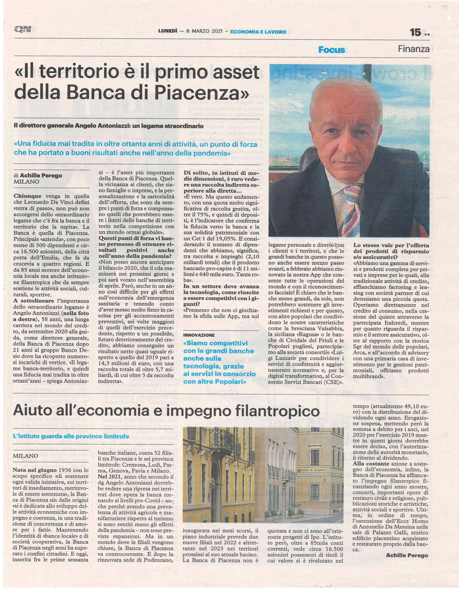 IL TERRITORIO È IL PRIMO ASSET DELLA BANCA DI PIACENZA