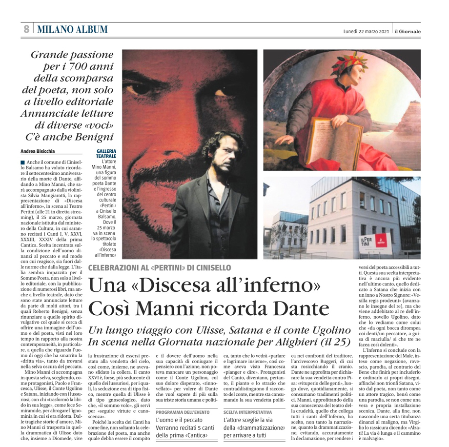 UNA «DISCESA ALL'INFERNO» COSÌ MANNI RICORDA DANTE