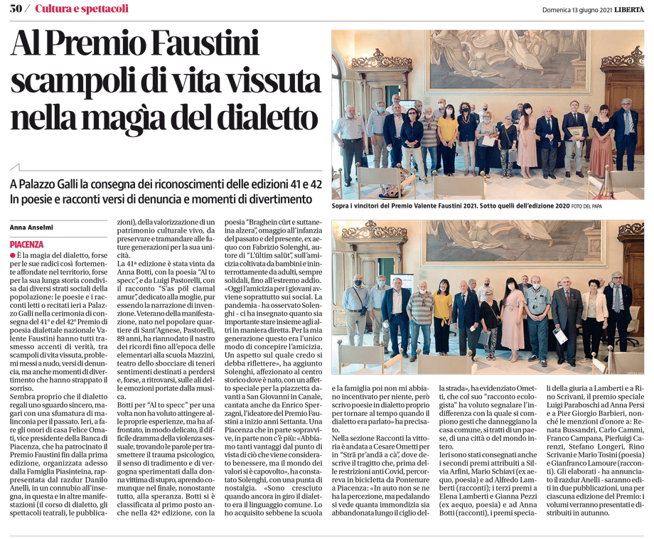 AL PREMIO FAUSTINI SCAMPOLI DI VITA VISSUTA NELLA MAGÌA DEL DIALETTO