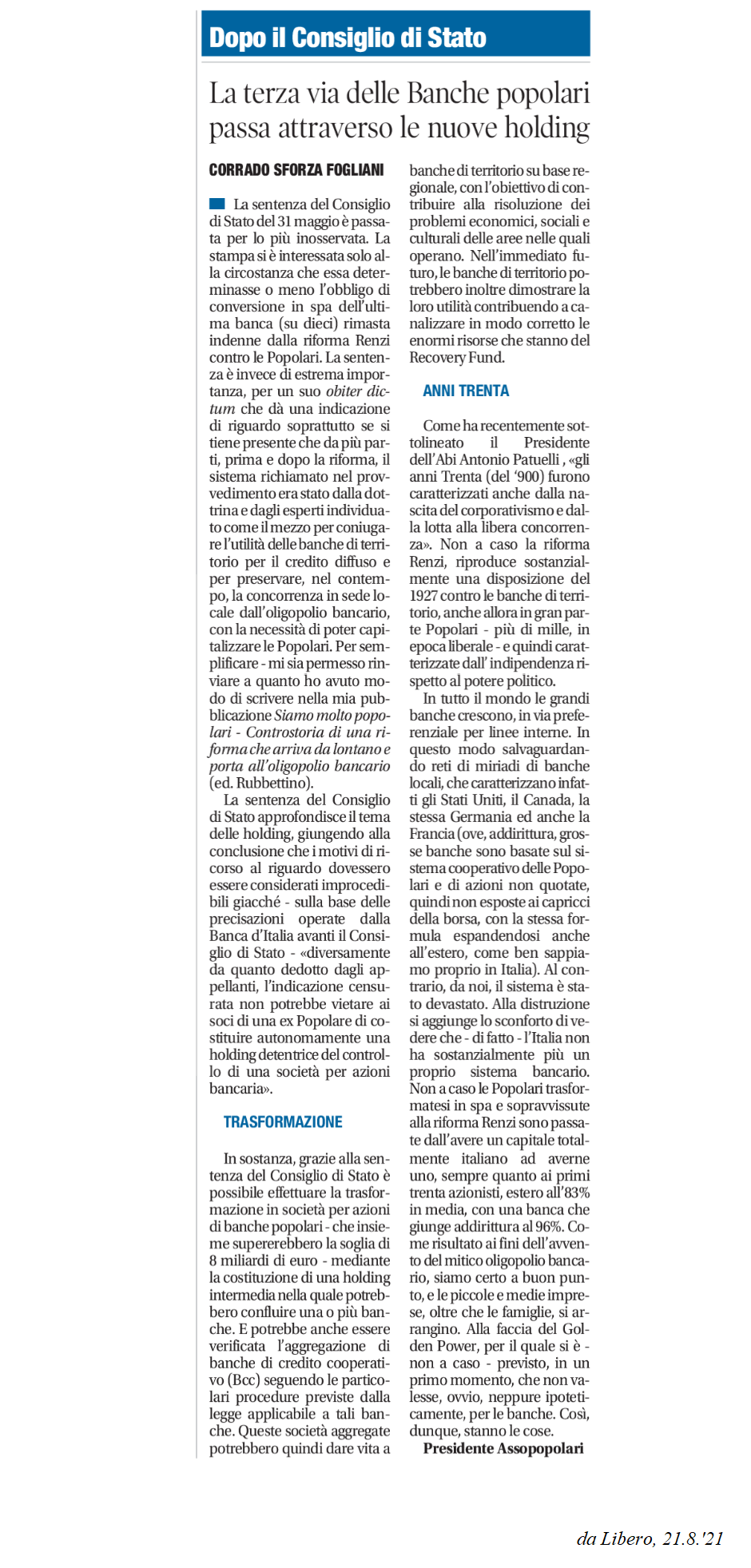 la terza via delle Banche popolari