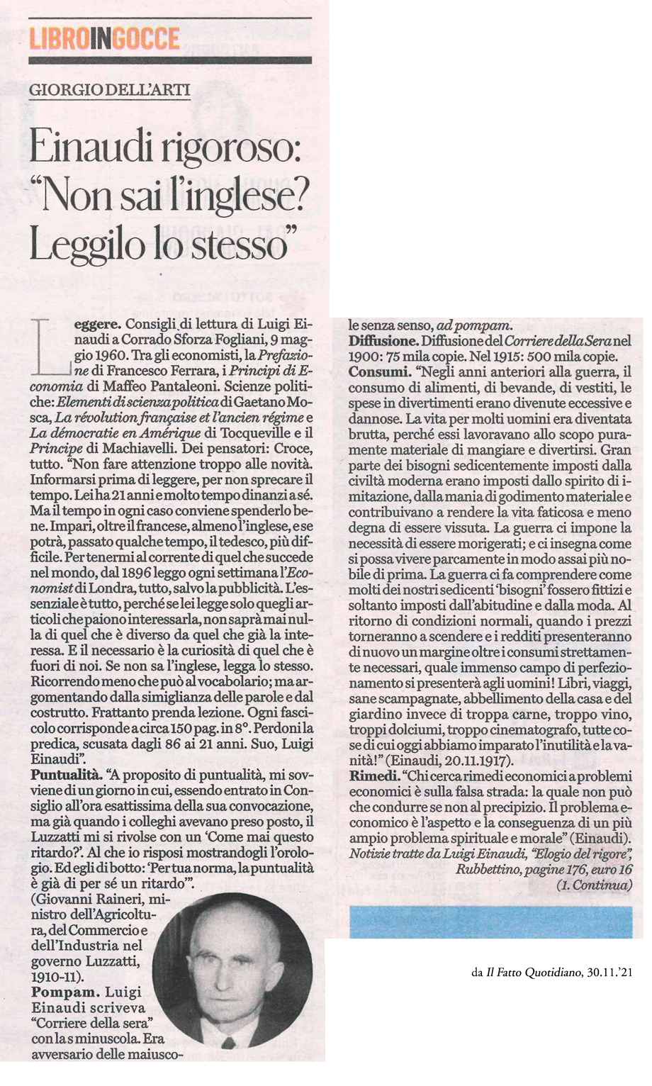 IL PRESIDENTE SFORZA SUL FATTO QUOTIDIANO