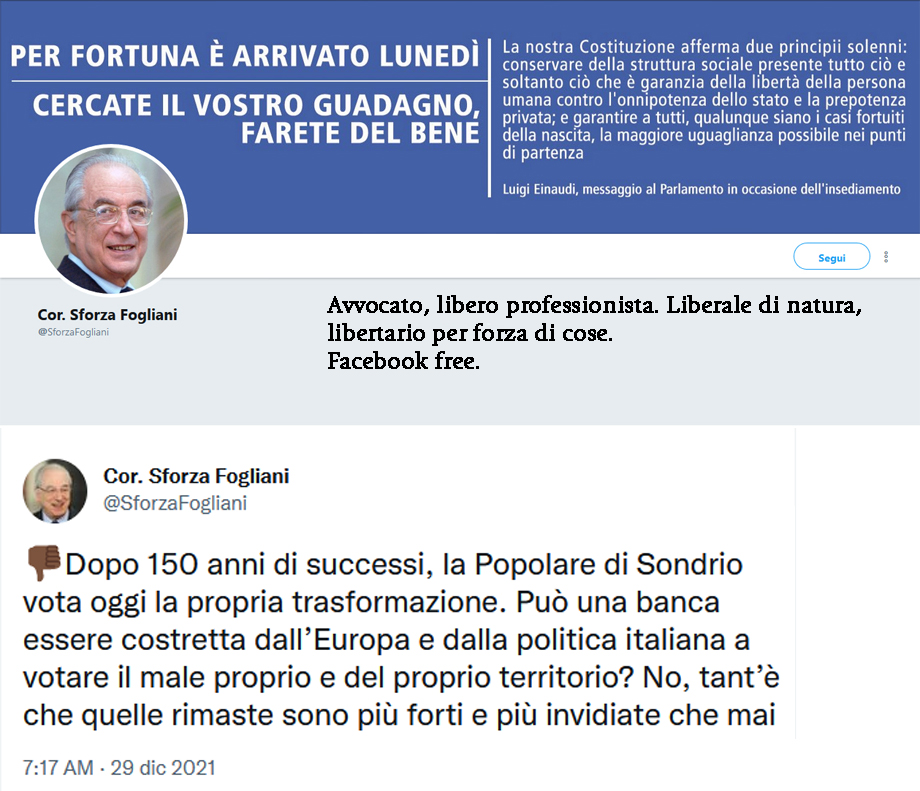 TWEET DEL PRESIDENTE SFORZA FOGLIANI