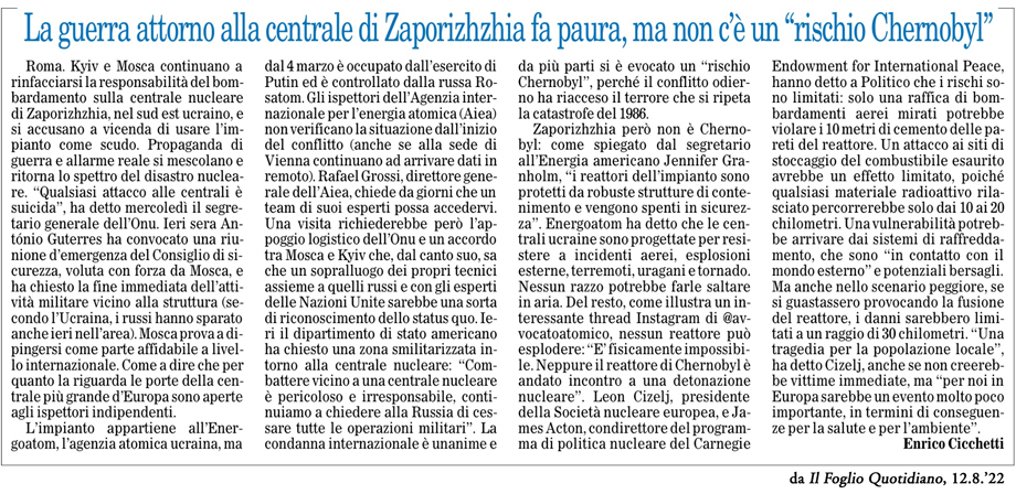 LA GUERRA ATTORNO ALLA CENTRALE DI ZAPORIZHZHIA FA PAURA, MA NON C'È UN "RISCHIO CHERNOBYL"