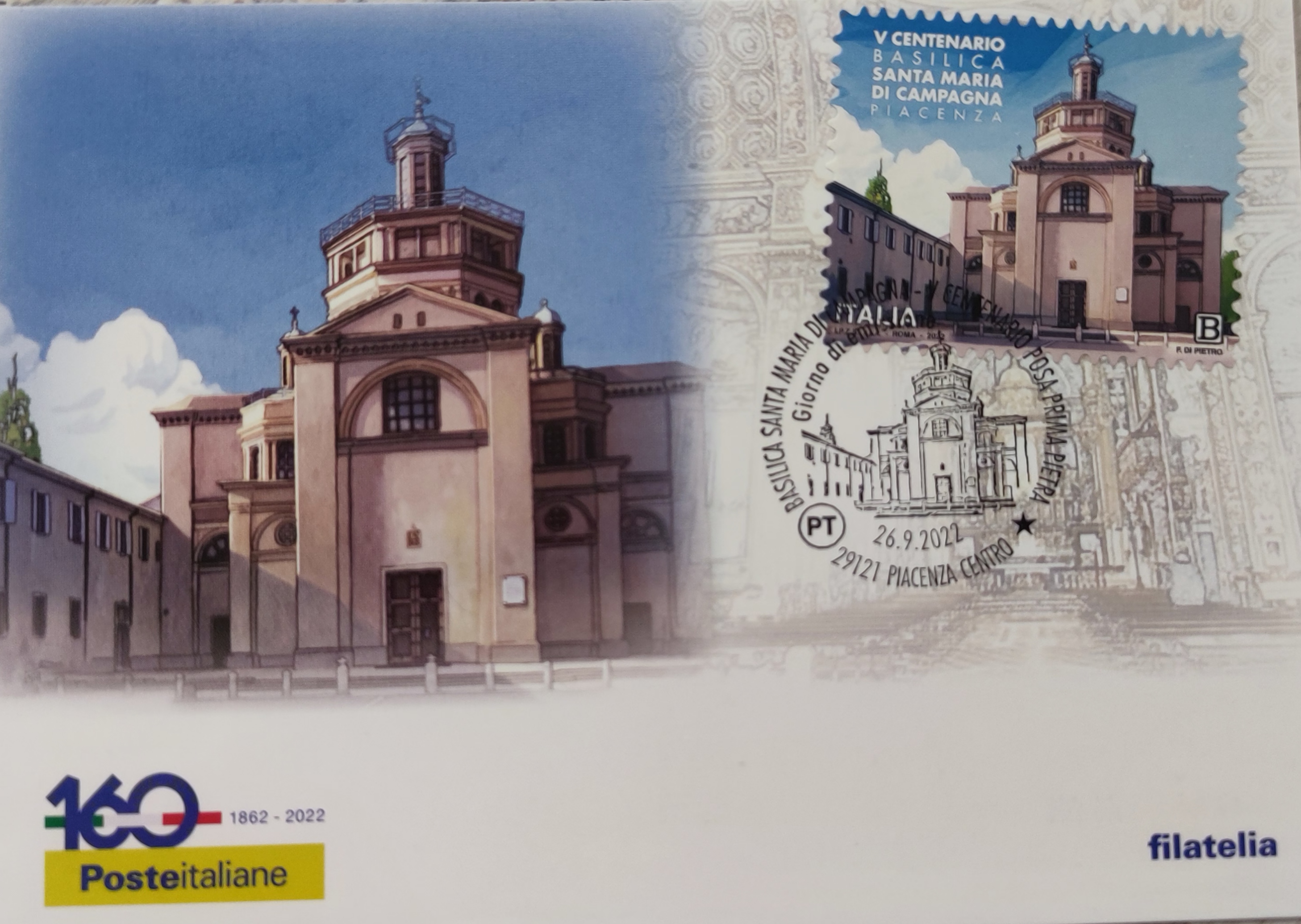 «CON IL FRANCOBOLLO DEDICATO AL V CENTENARIO DI S. MARIA DI CAMPAGNA LA BASILICA DELLA COMUNITÀ PIAC