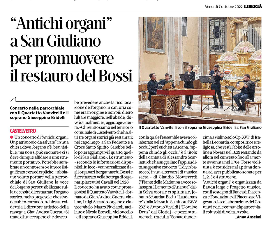 ANTICHI ORGANI A SAN GIULIANO PER PROMUOVERE IL RESTAURO DEL BOSSI