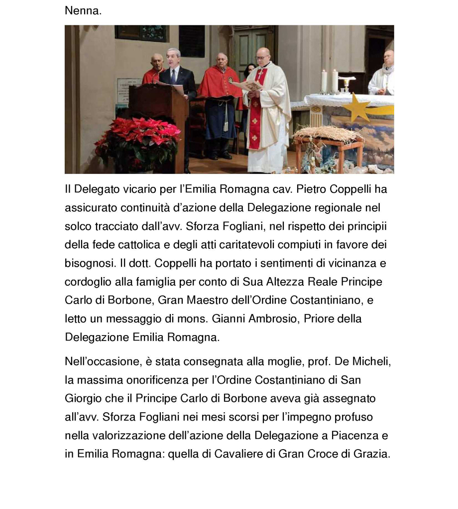 ORDINE COSTANTINIANO, CELEBRATA IN SAN DALMAZIO MESSA IN SUFFRAGIO DELL'AVV. SFORZA FOGLIANI