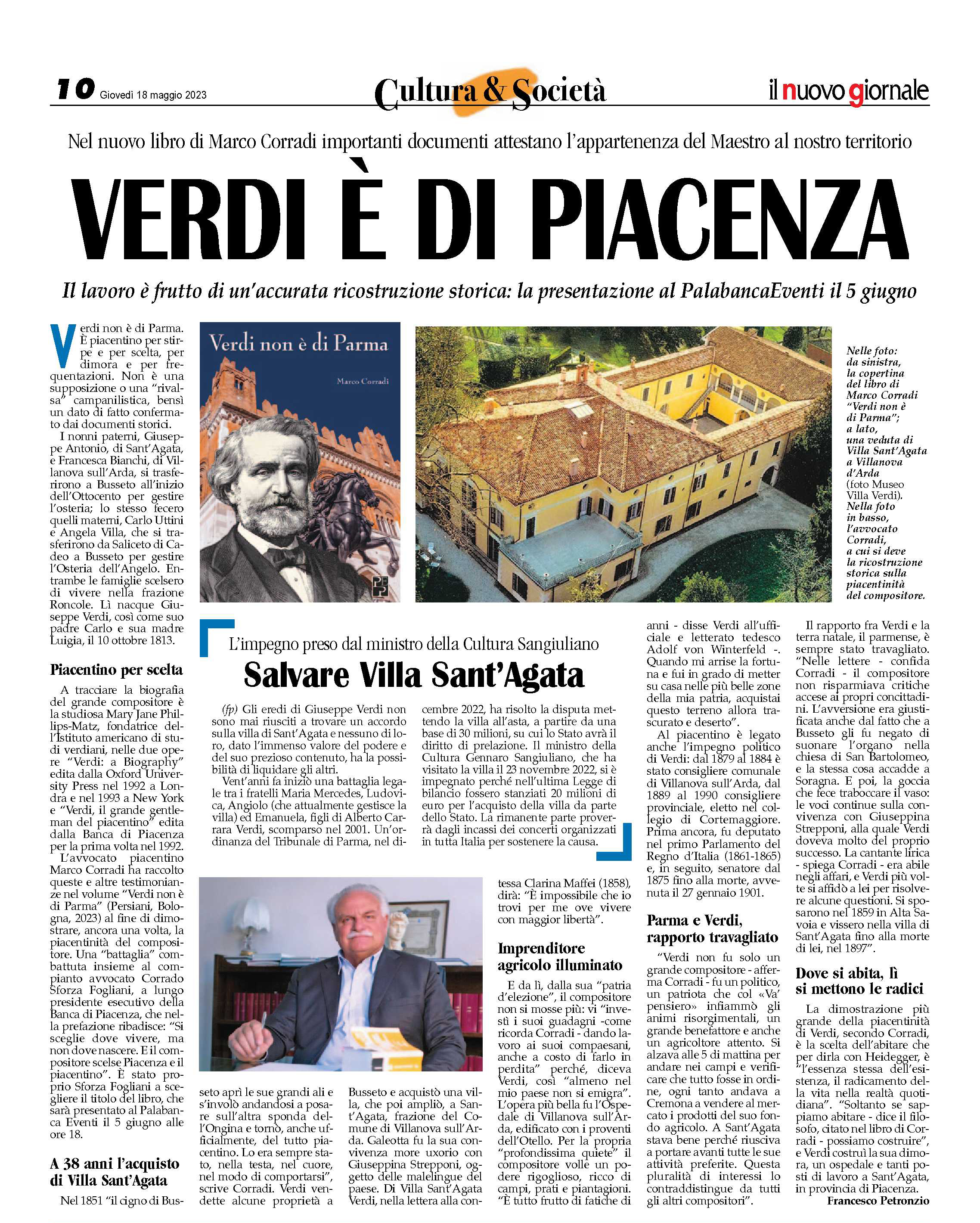 VERDI NON è DI PARMA IL LIBRO DI MARCO CORRADI IL 5 GIUGNO AL PALABANCAEVENTI