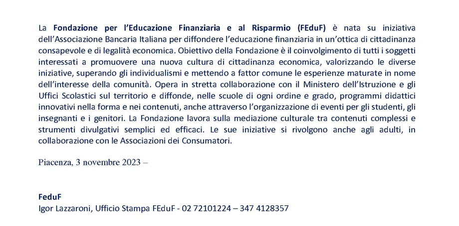 BANCA E FEDUF 700 STUDENTI PIACENTINI A SCUOLA DI ECONOMIA CIVILE