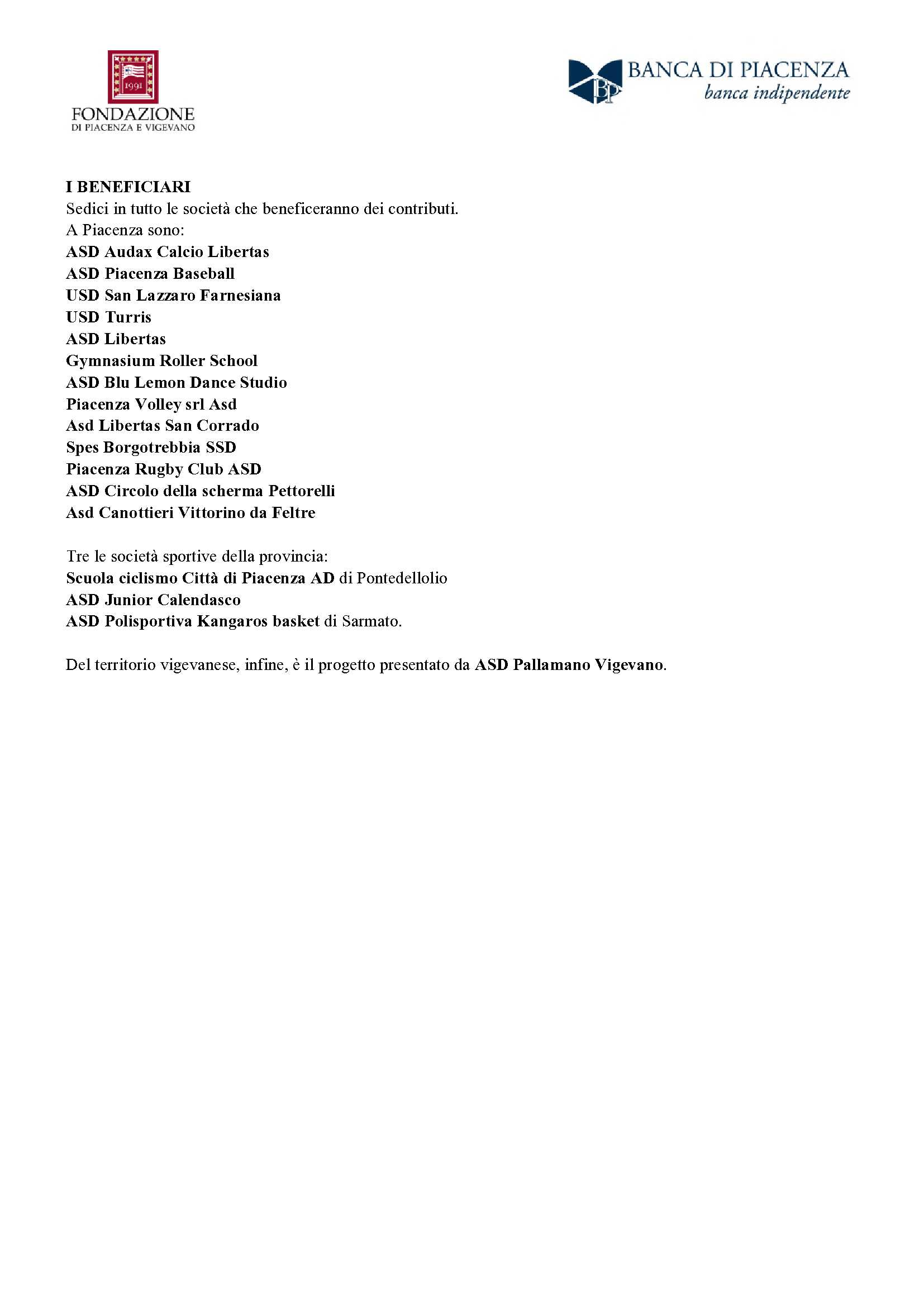 DA BANCA E FONDAZIONE SOSTEGNO ECONOMICO A 80 GIOVANI SPORTIVI