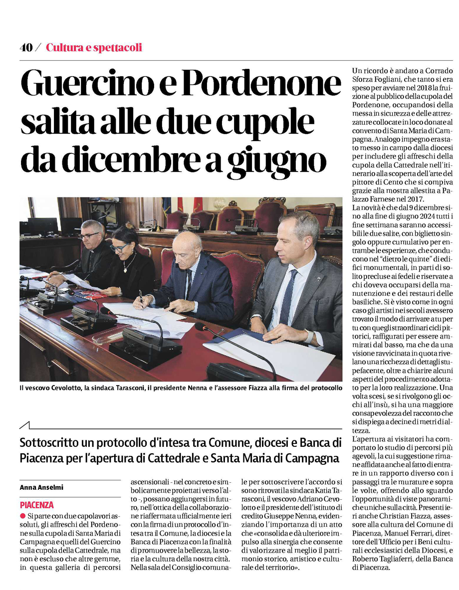 Guercino e Pordenone salita alle due cupole da dicembre a giugno