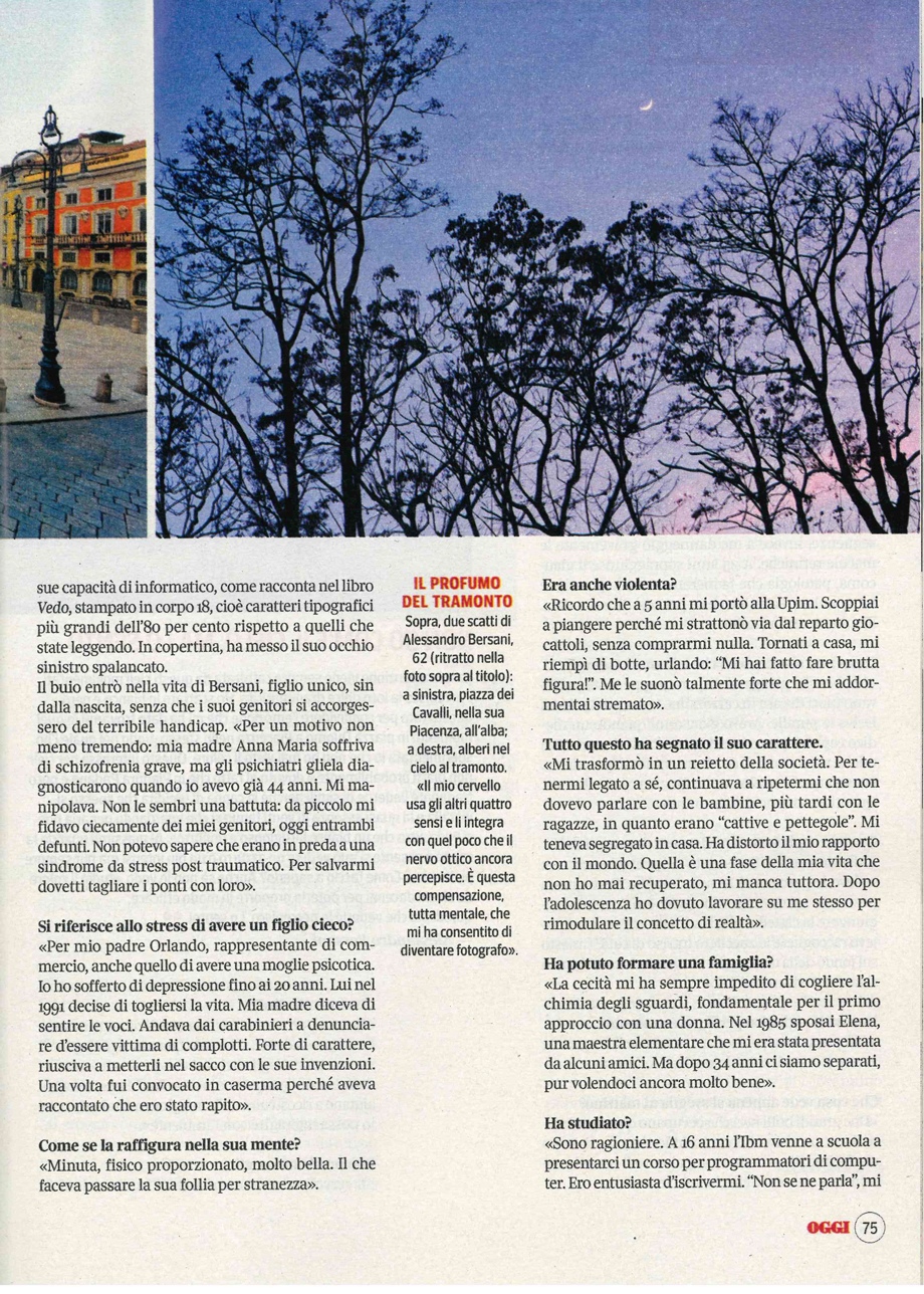 Il fotografo piacentino Alessandro Bersani intervistato su "Oggi" da Stefano Lorenzetto