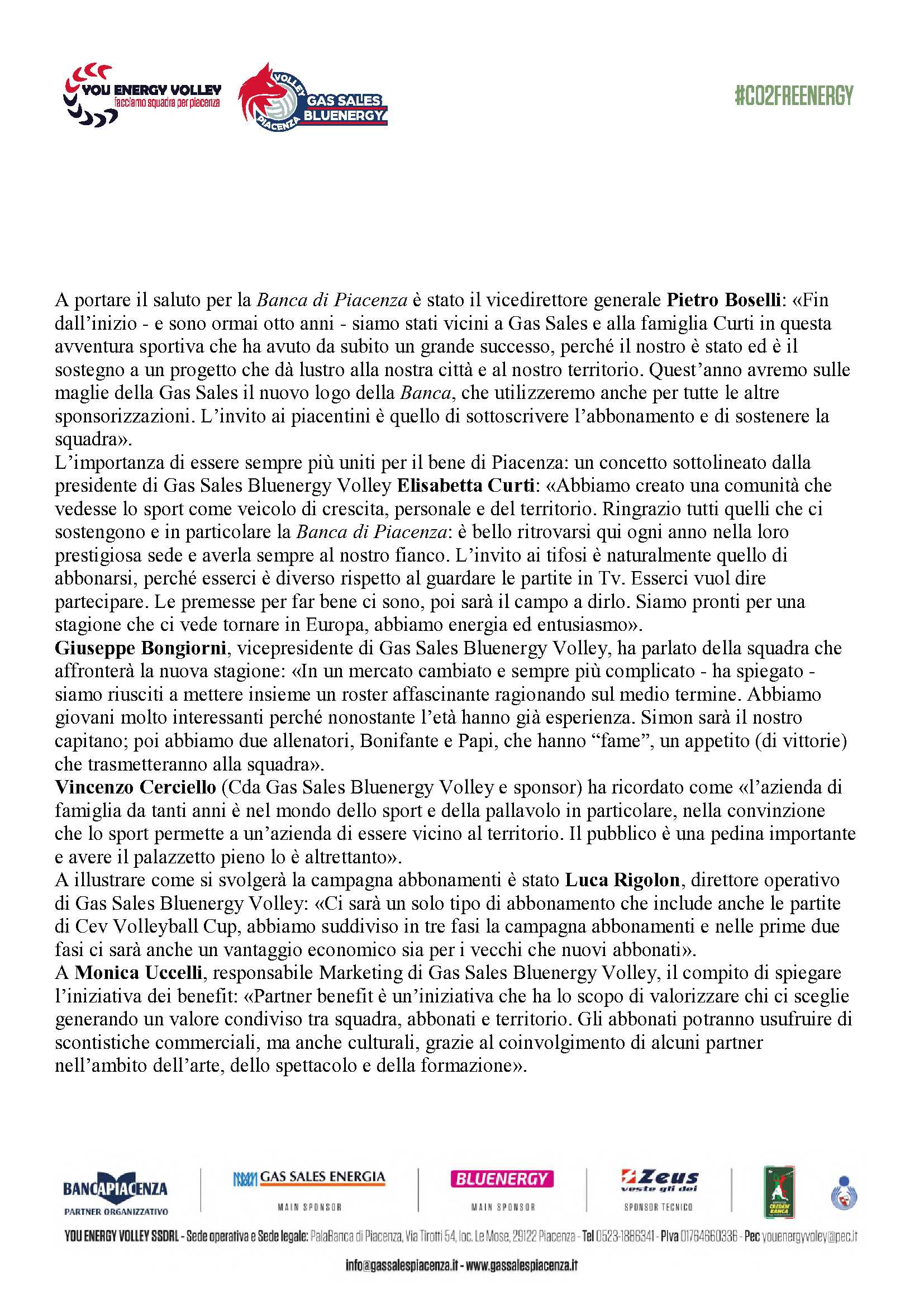 GAS SALES BLUENERGY VOLLEY PIACENZA