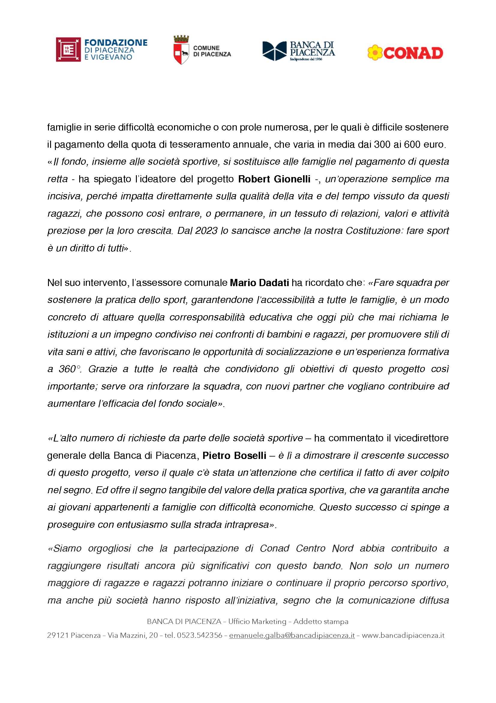 DAL CALCIO AL BASEBALL, CIRCA CENTOTRENTA GIOVANI  TESSERATI GRAZIE AL FONDO SOCIALE PER LO SPORT